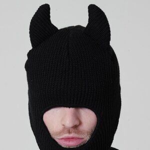 Black Devil Horn Knitted Hat bonnet for men and women